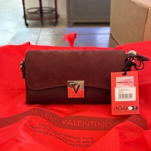 Mario Valentino Deep Burgundy Shoulder Bag with Gold Detail